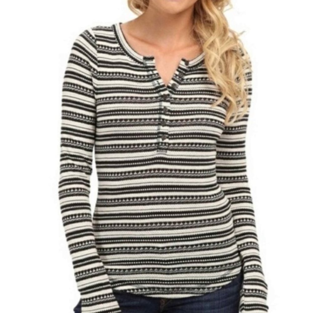 Lucky Brand Black and White Striped Top Henley